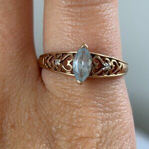 Aquamarine diamond 10k ring hearts